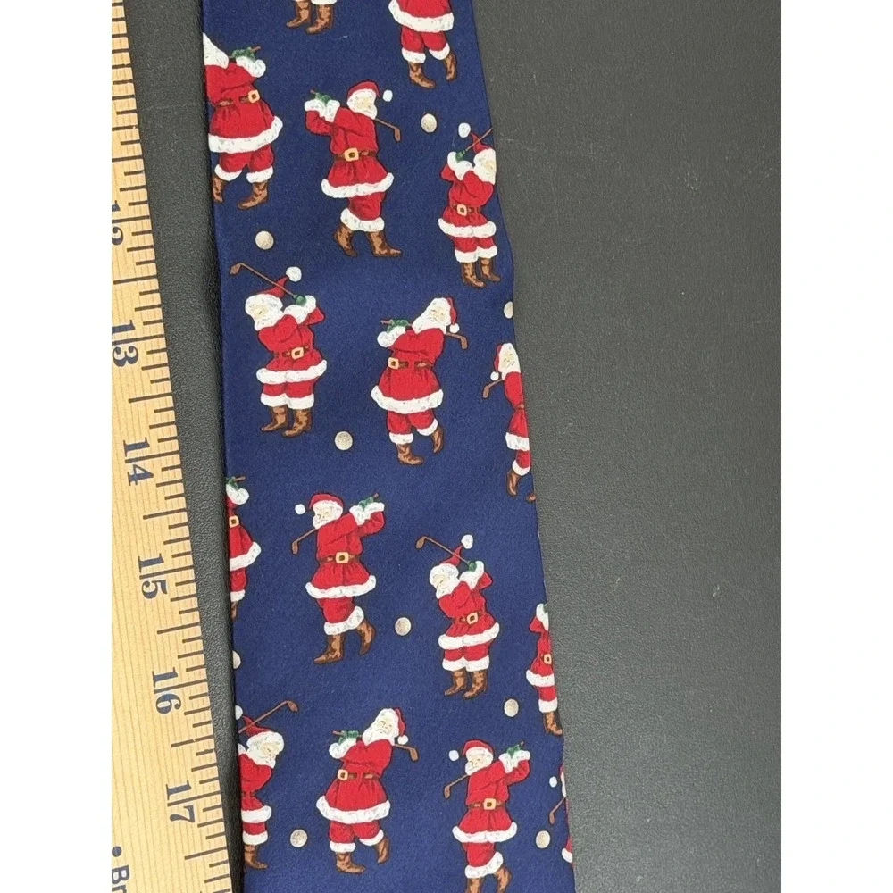 Lot of 2 Christmas Tie's Navy Santa Plays Golf &‎ Red Christmas Ornaments